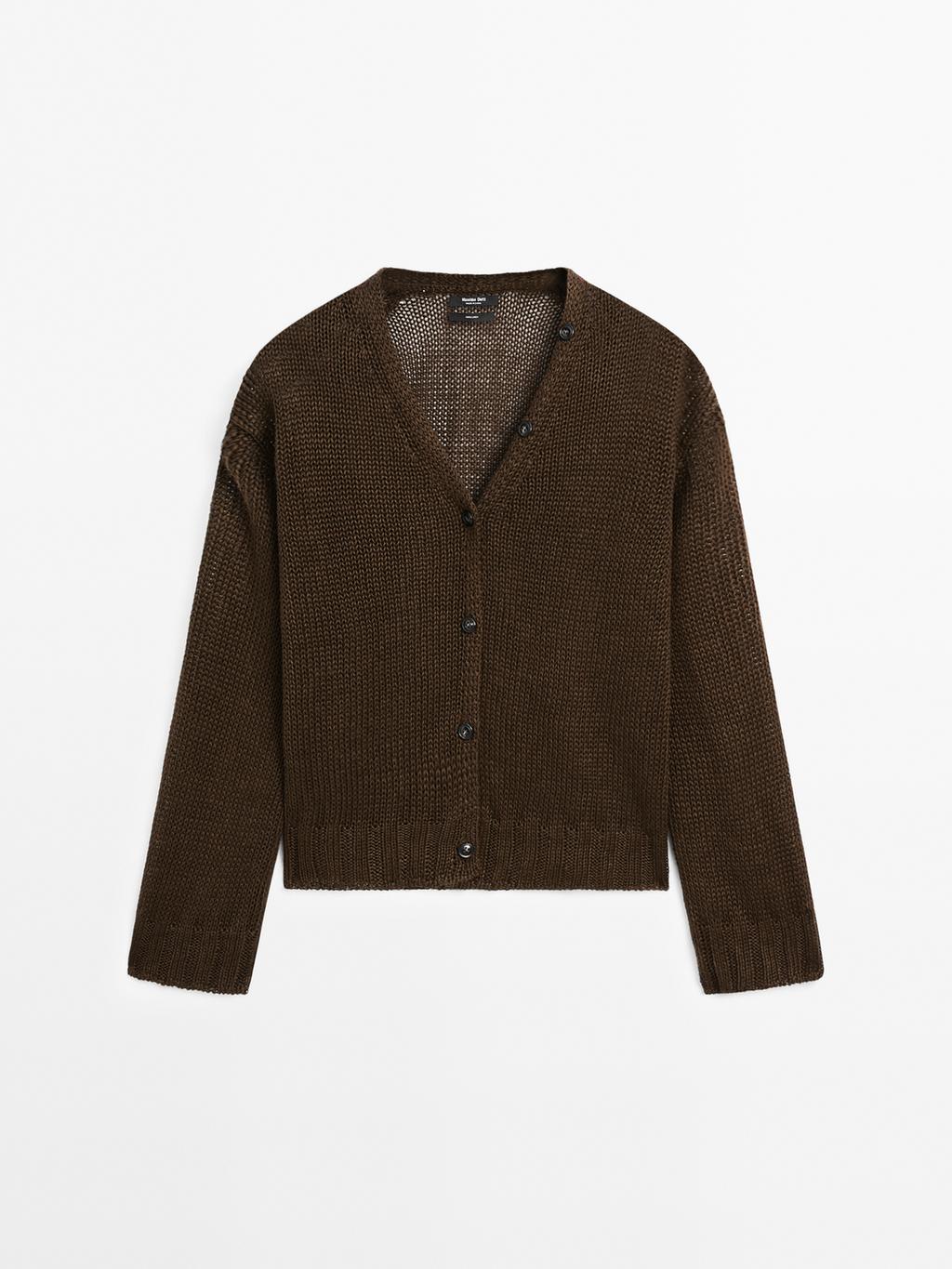 Linen knit cardigan with button details