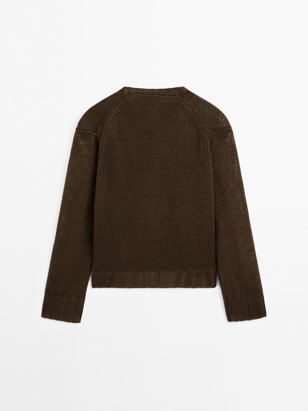 Linen knit cardigan with button details