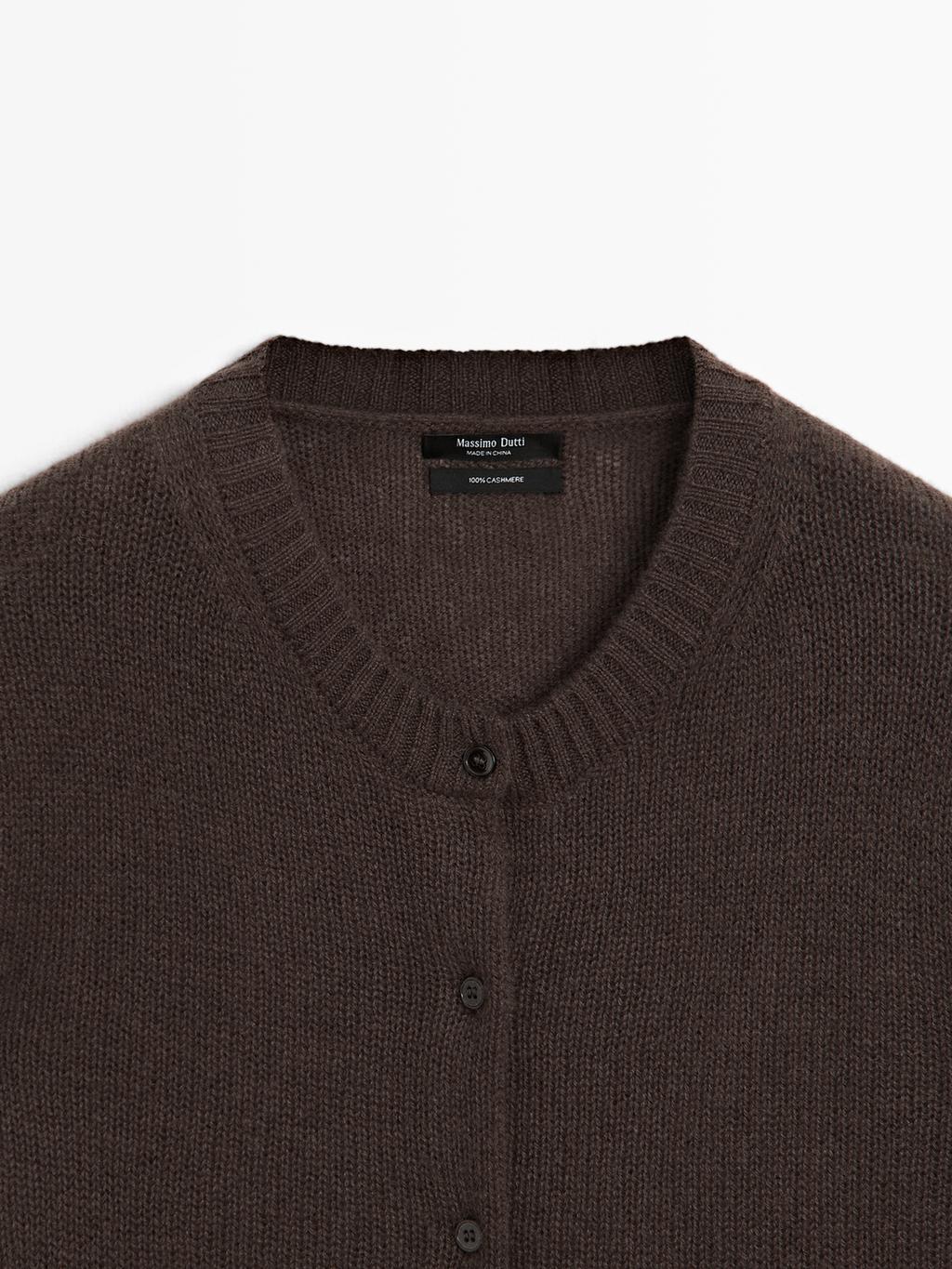 Knit 100% cashmere crew neck cardigan