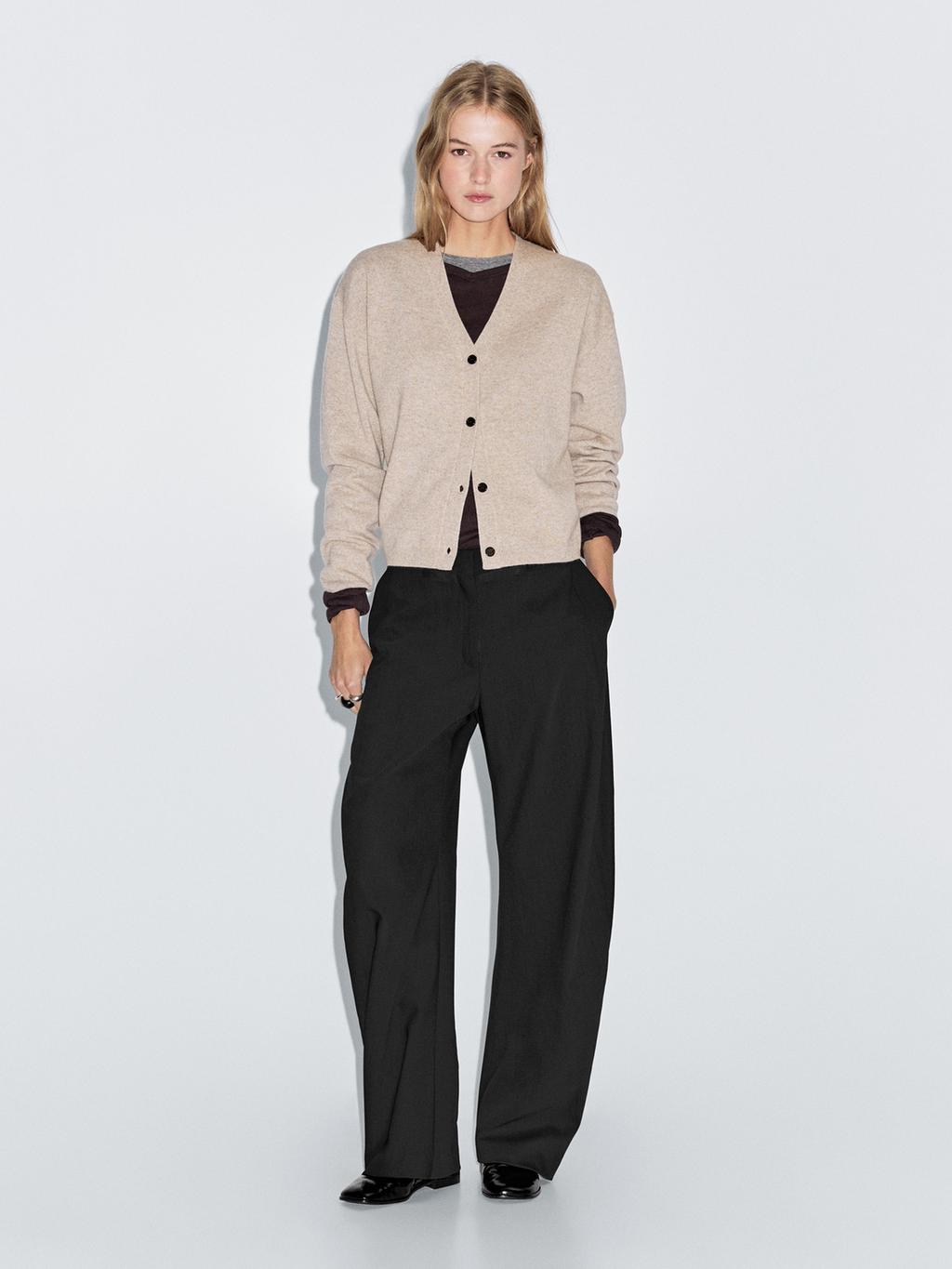 Wool blend V-neck knit cardigan