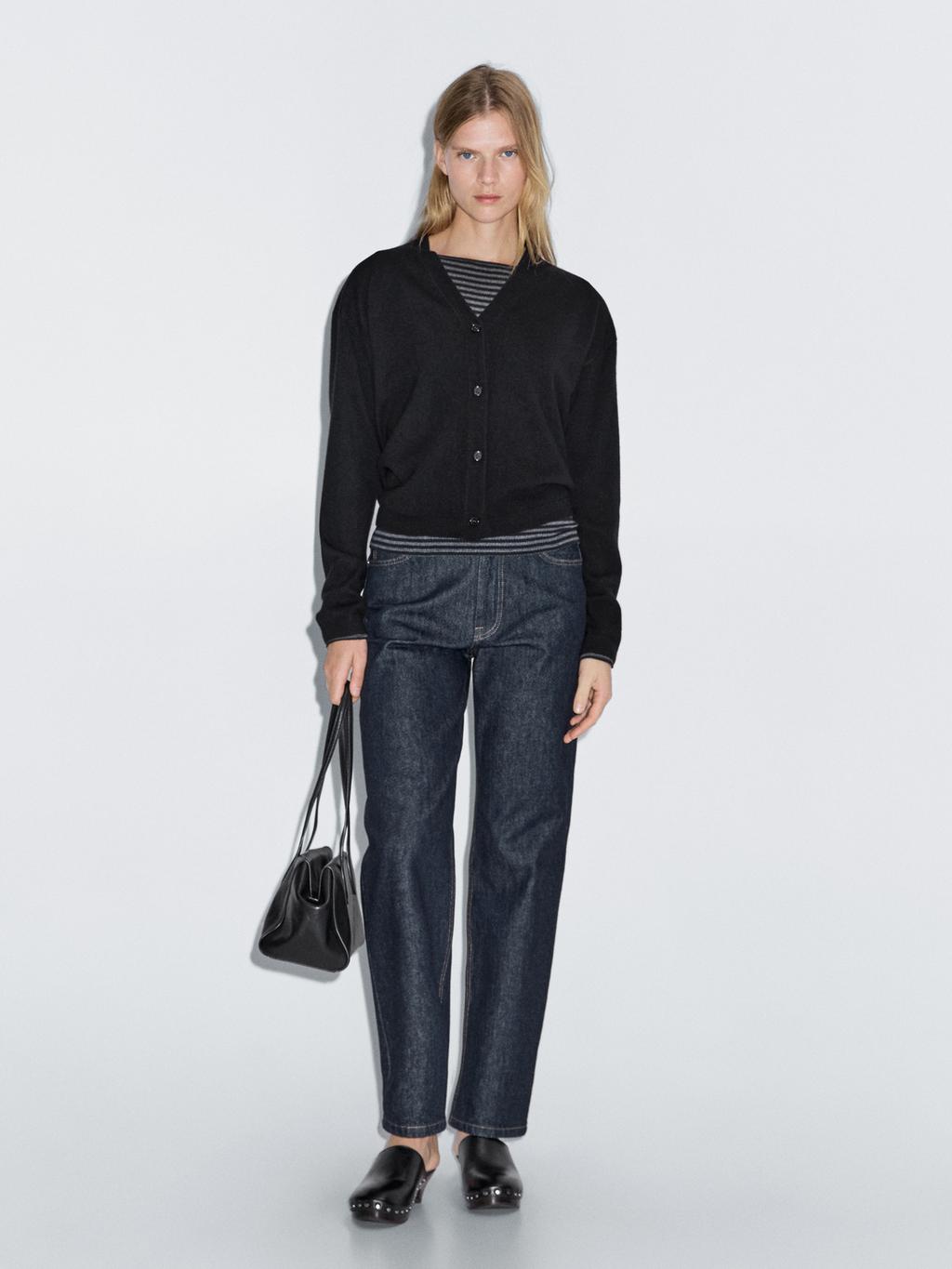 Wool blend V-neck knit cardigan