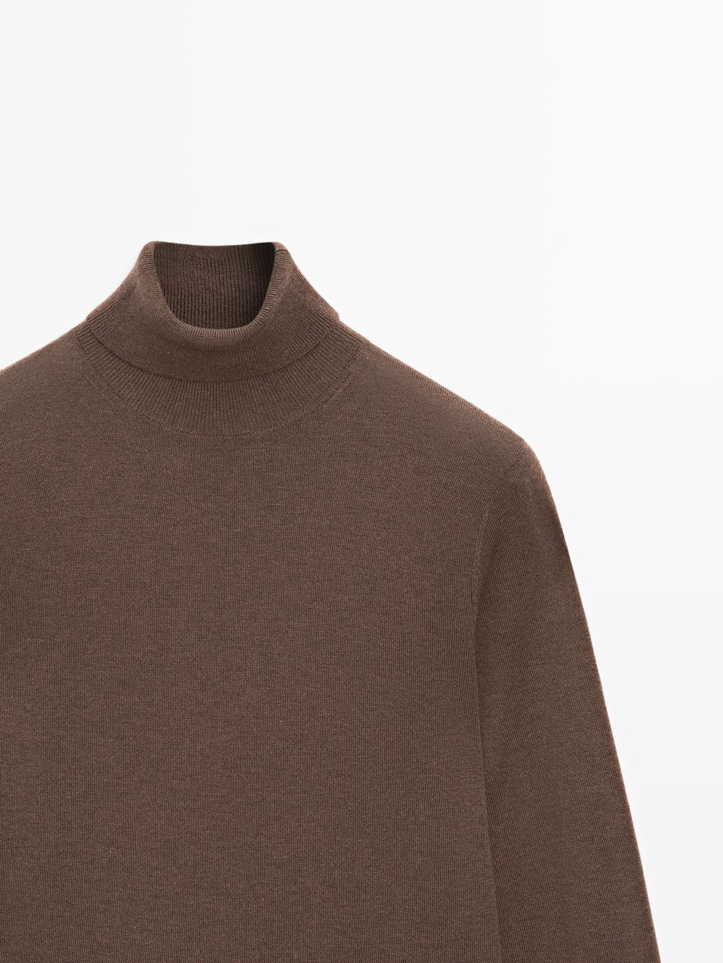 Wool blend high neck knit sweater