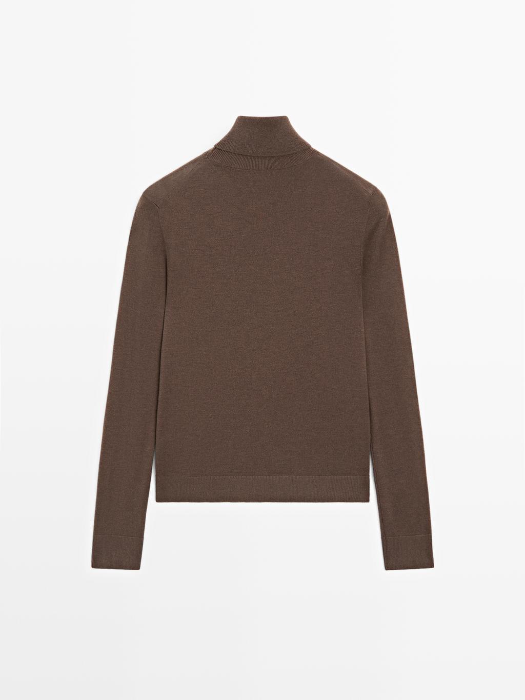 Wool blend high neck knit sweater