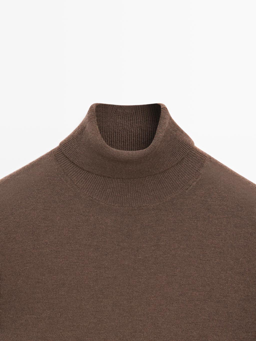 Wool blend high neck knit sweater