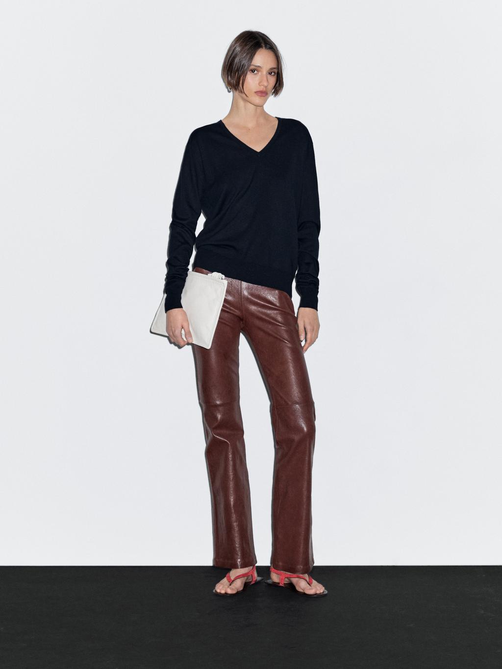 Wool blend V-neck knit sweater