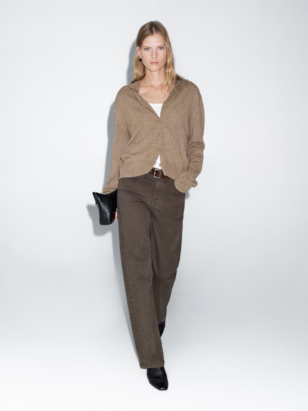 100% wool high neck knit cardigan