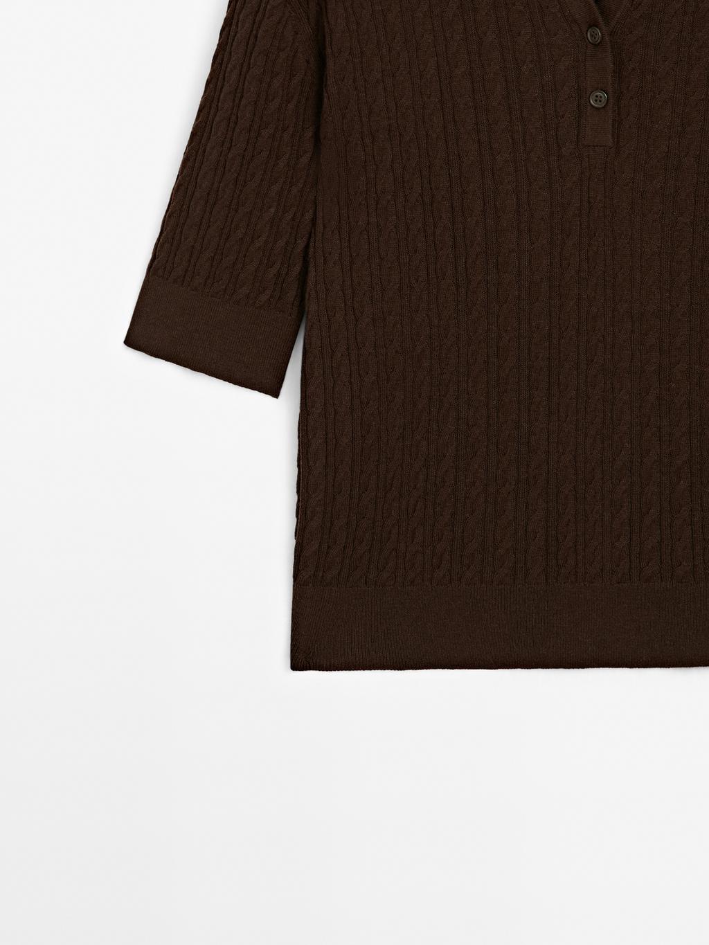 Wool blend cable-knit polo shirt