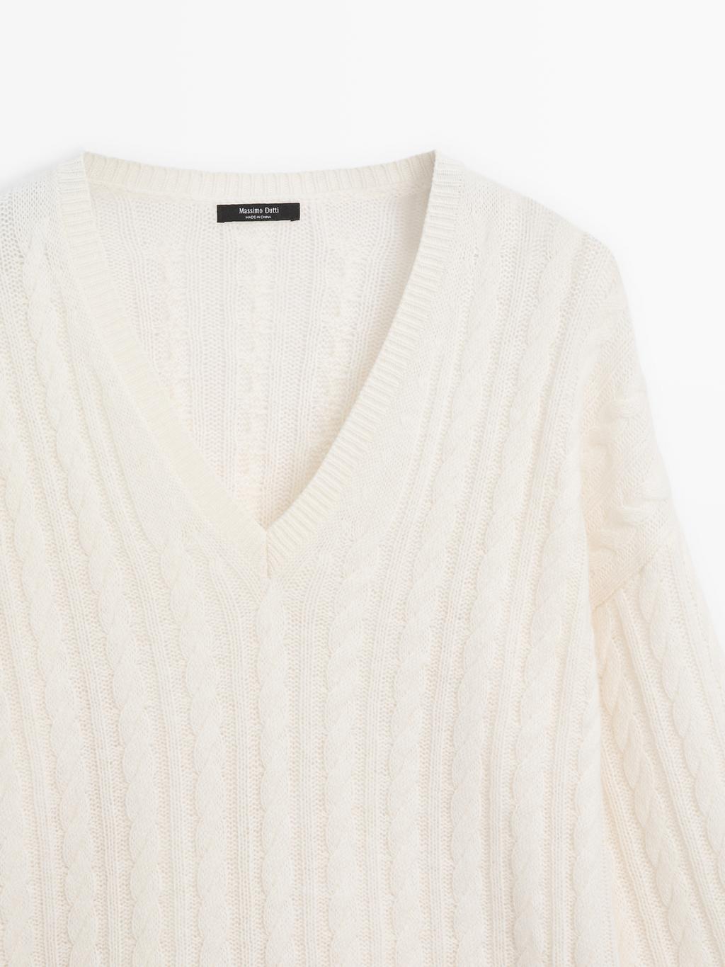 Cable-knit V-neck sweater