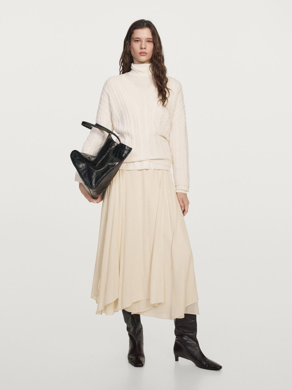 Cable-knit V-neck sweater