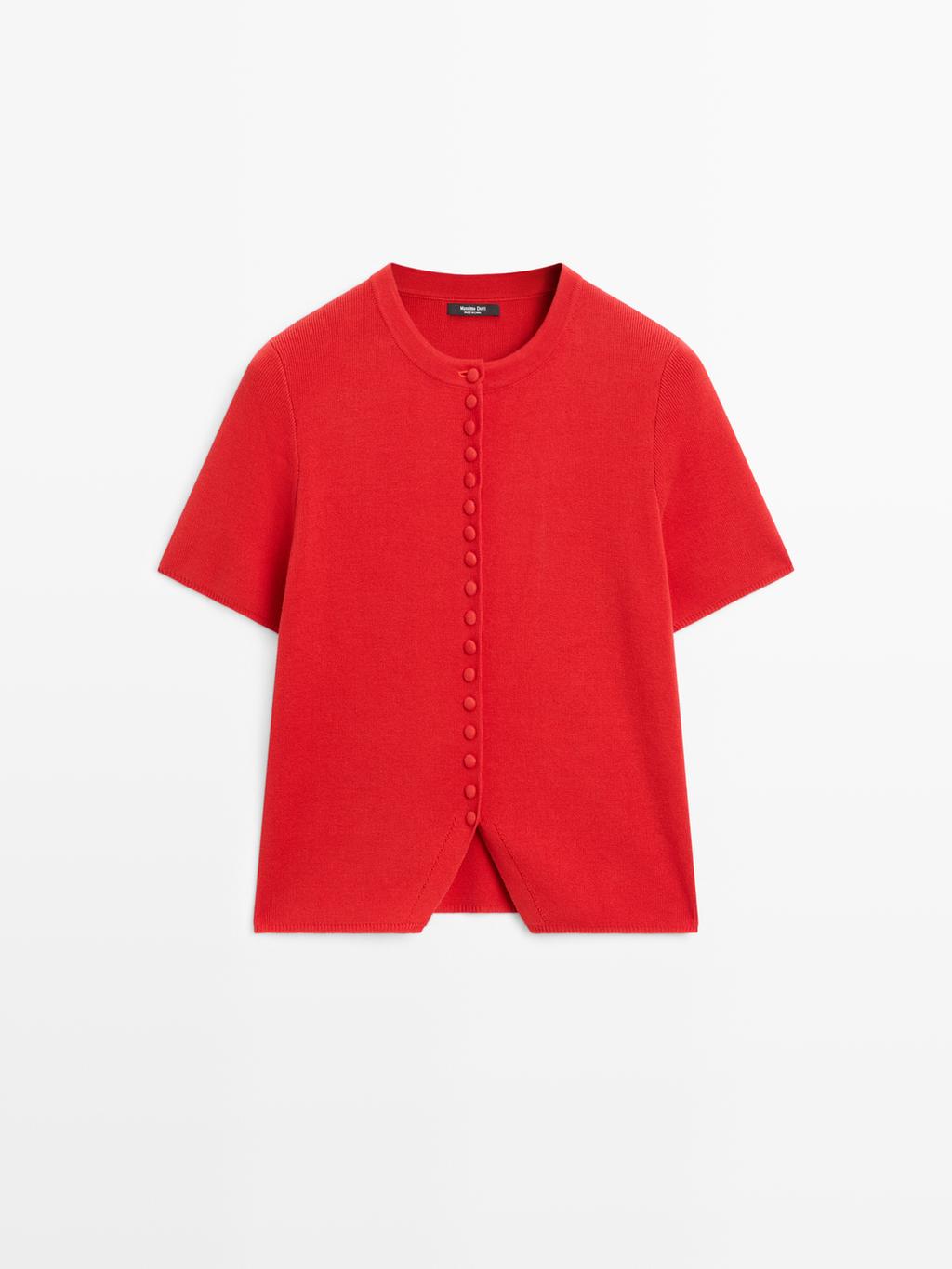 Short sleeve knit cardigan with button details