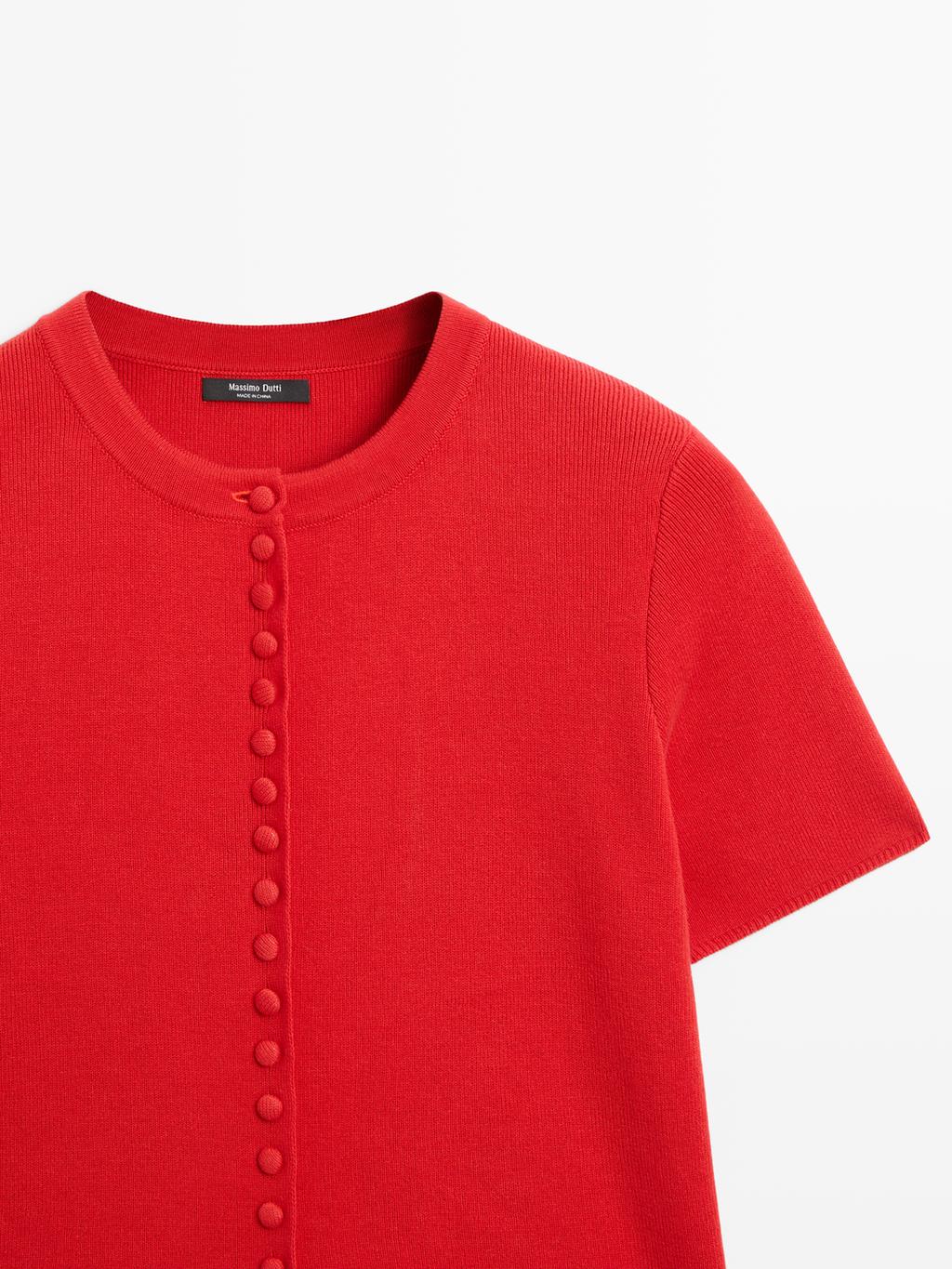 Short sleeve knit cardigan with button details