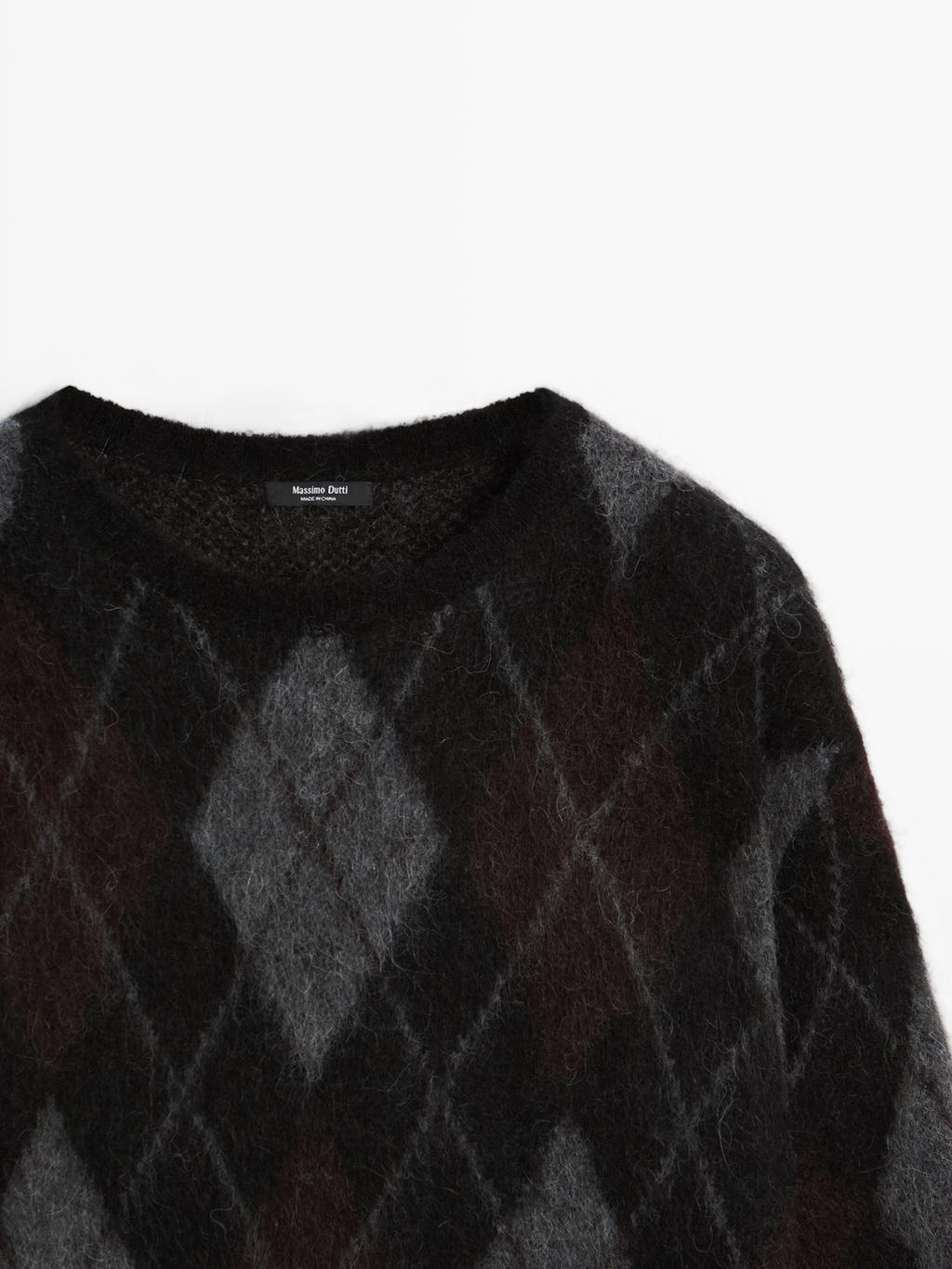 Argyle knit wool and alpaca sweater