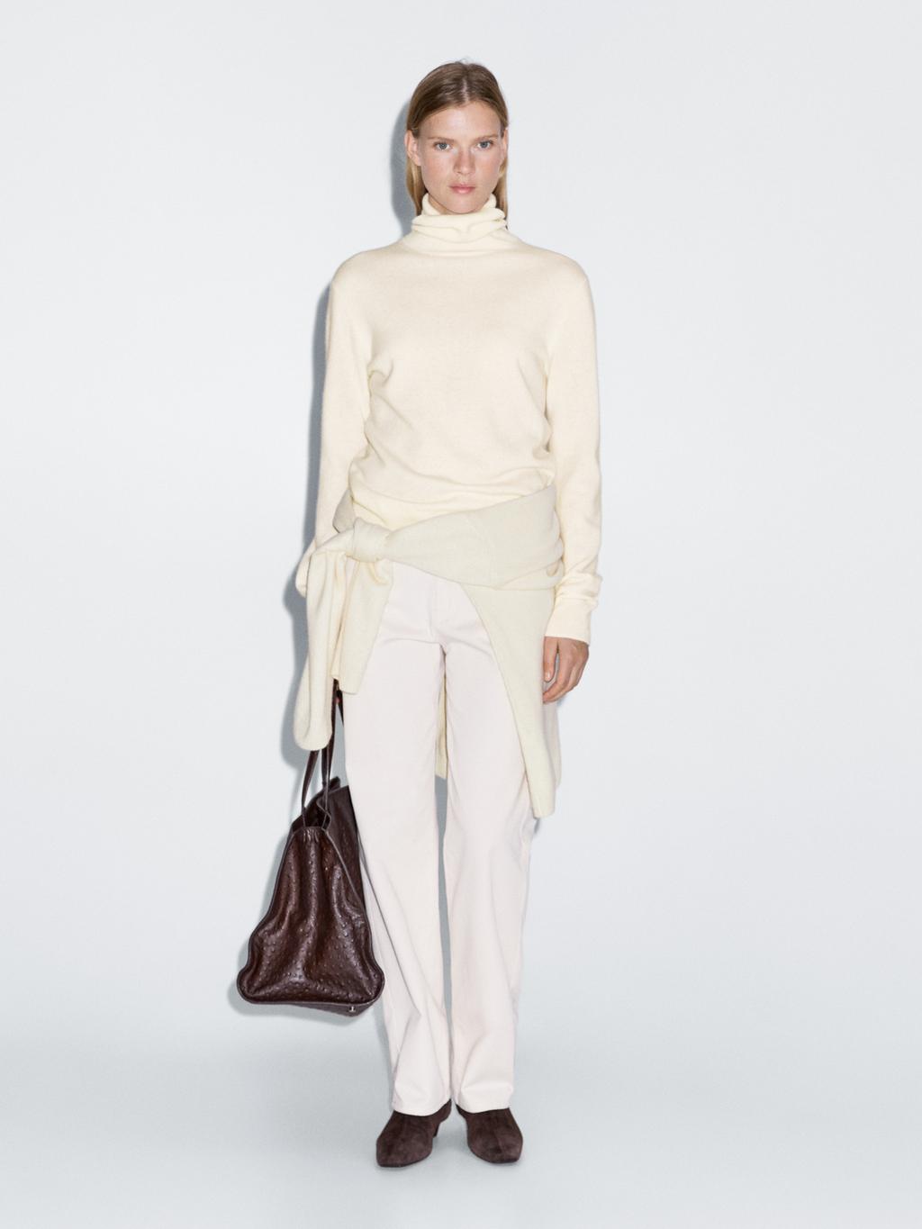 Wool blend knit sweater with high neck