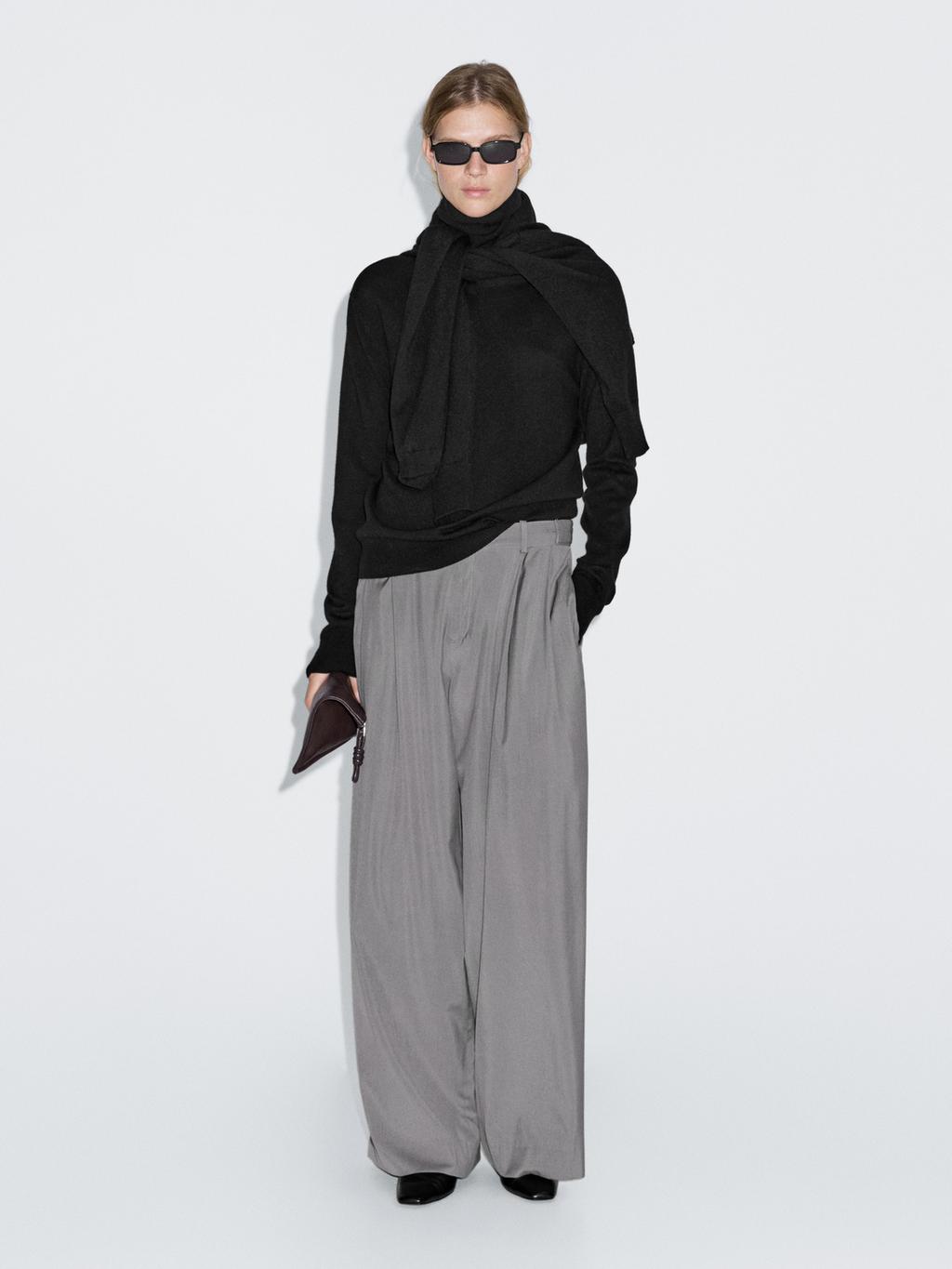 Wool blend knit sweater with high neck