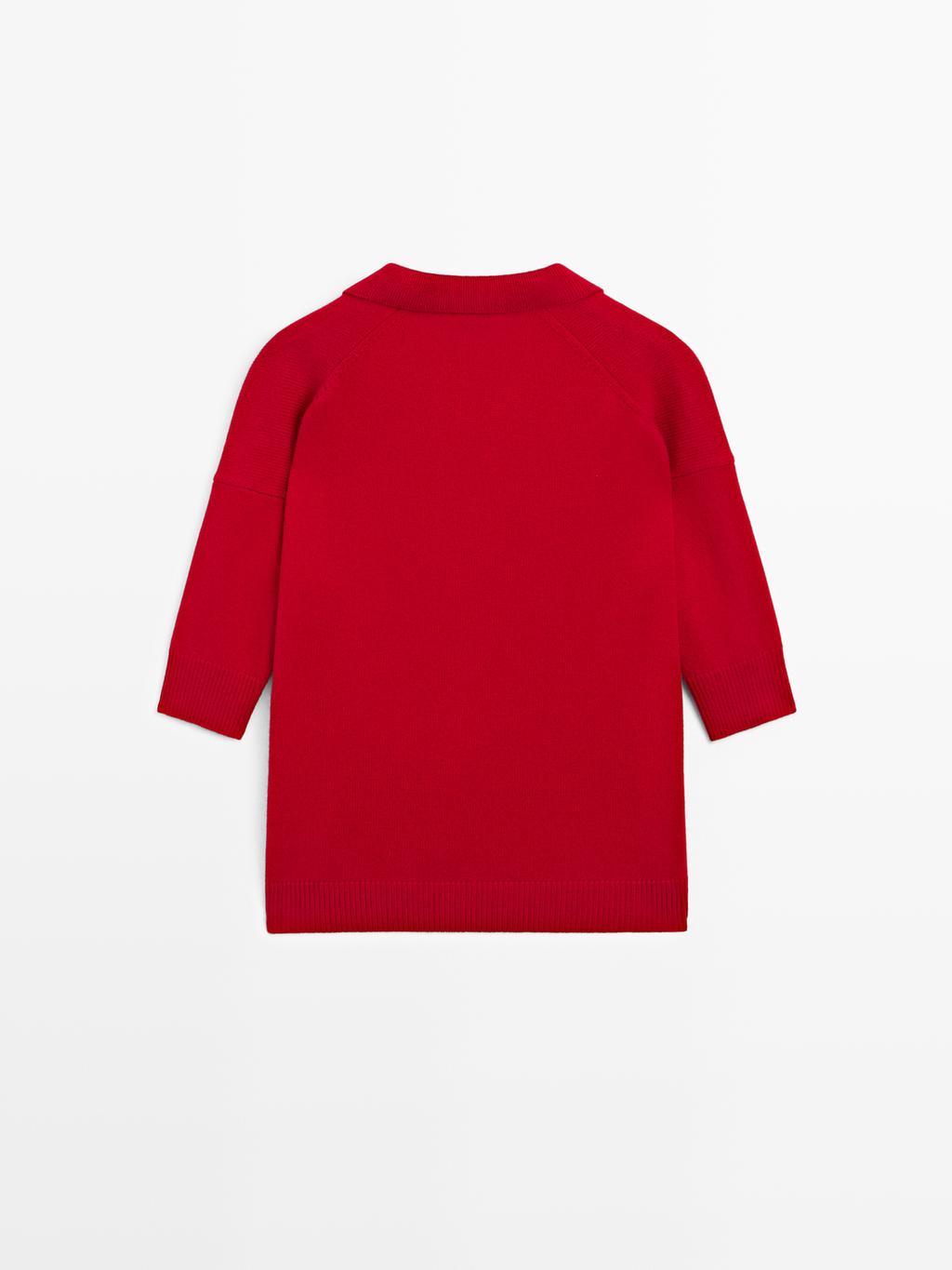 Wool blend knit V-neck polo shirt