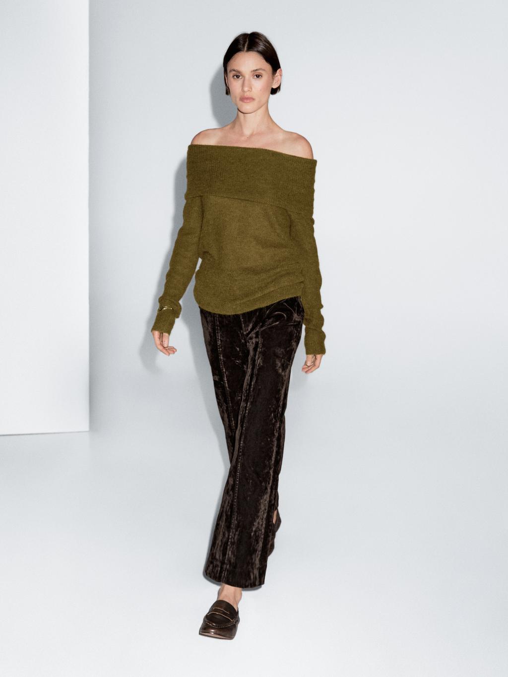 Off-the-shoulder knit sweater