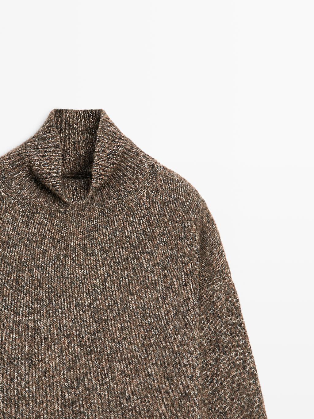 Mouline knit alpaca and wool blend turtleneck sweater