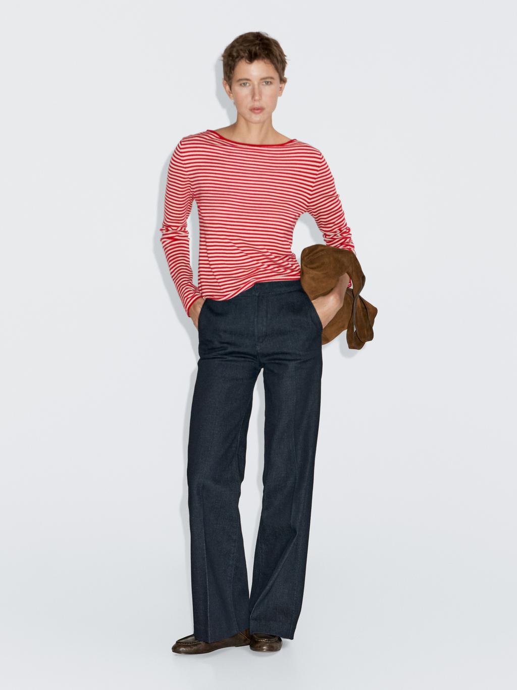 Striped long sleeve knit sweater