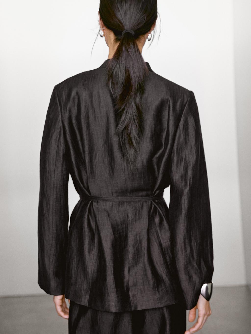 Linen blend kimono with tie detail