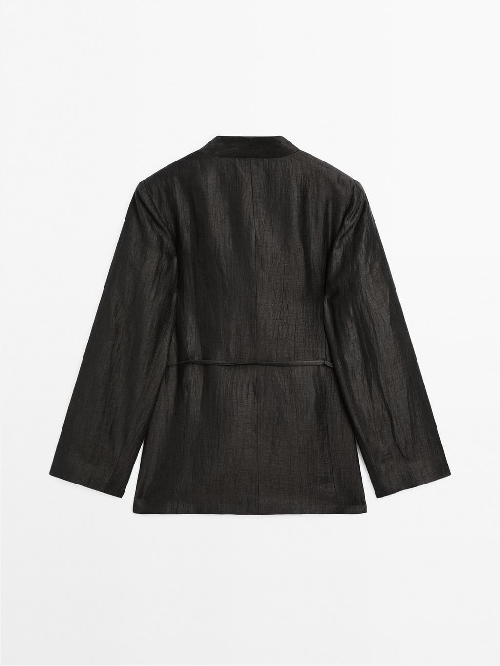 Linen blend kimono with tie detail