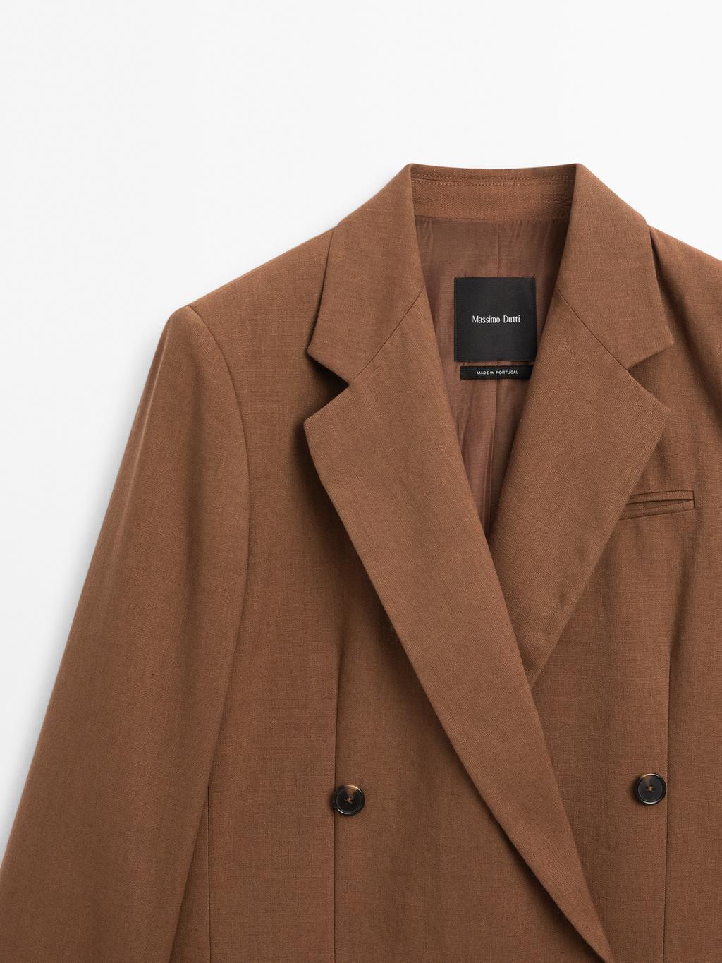 Double-breasted linen blend blazer