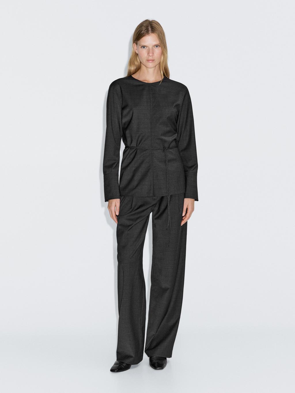 Wool blend blouse with belt