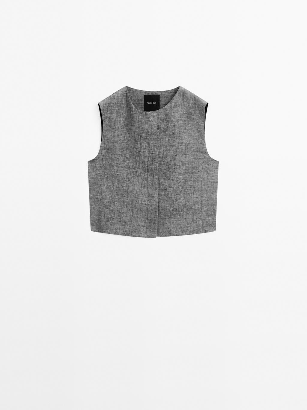 Short linen blend waistcoat