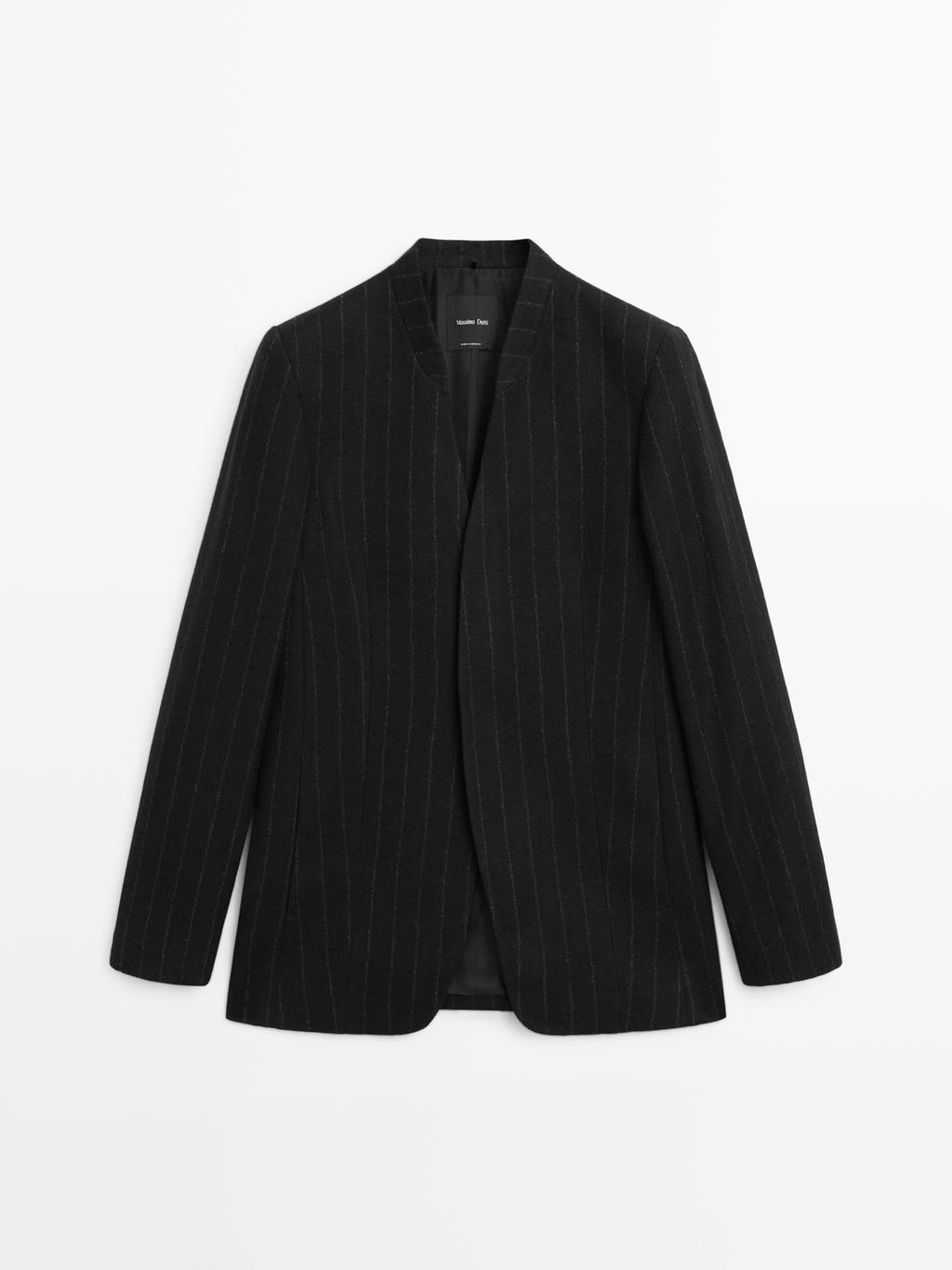 Pinstripe lapelless blazer