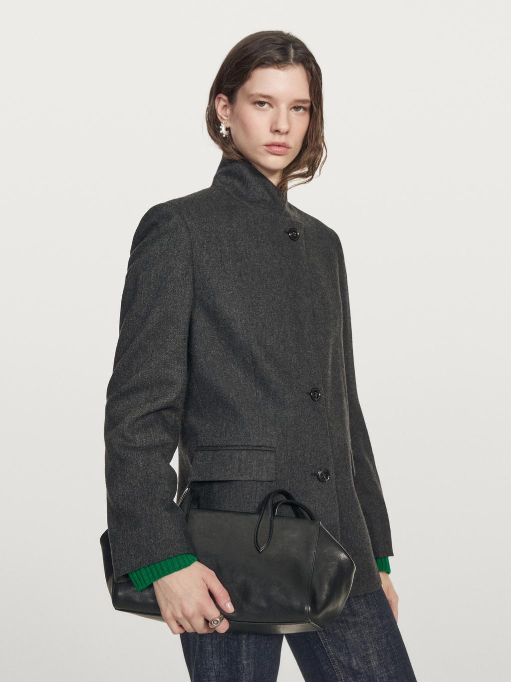 Wool blend three-button blazer