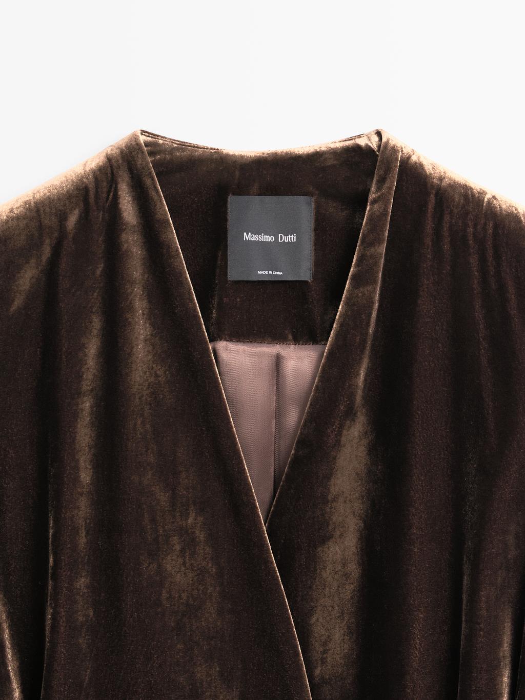 Velvet blazer with tie detail