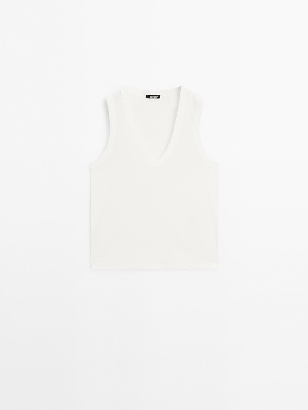 Mercerised cotton V-neck T-shirt