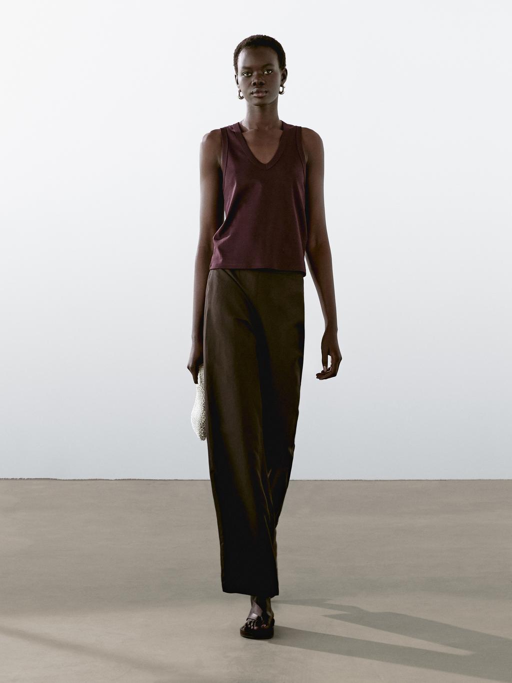 Mercerised cotton V-neck T-shirt