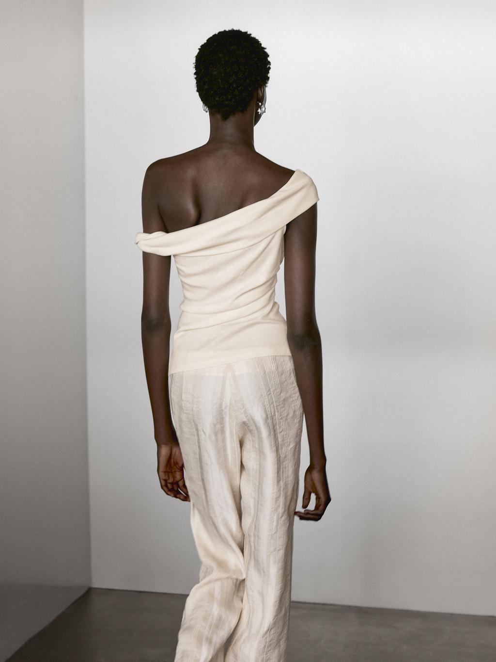 Draped strapless top