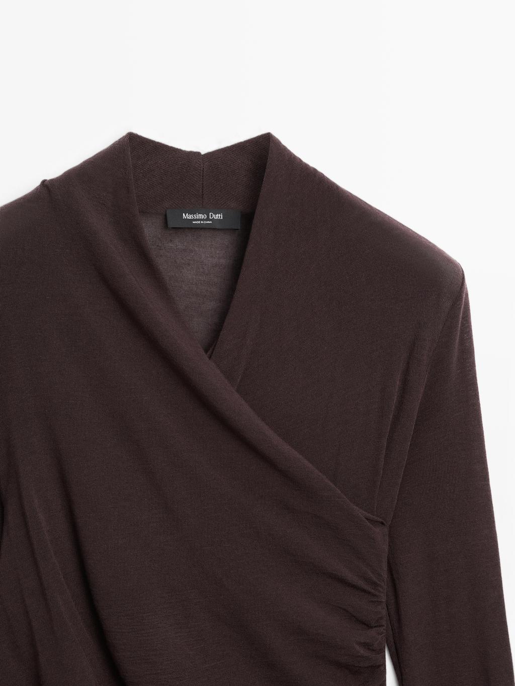 Draped long sleeve T-shirt