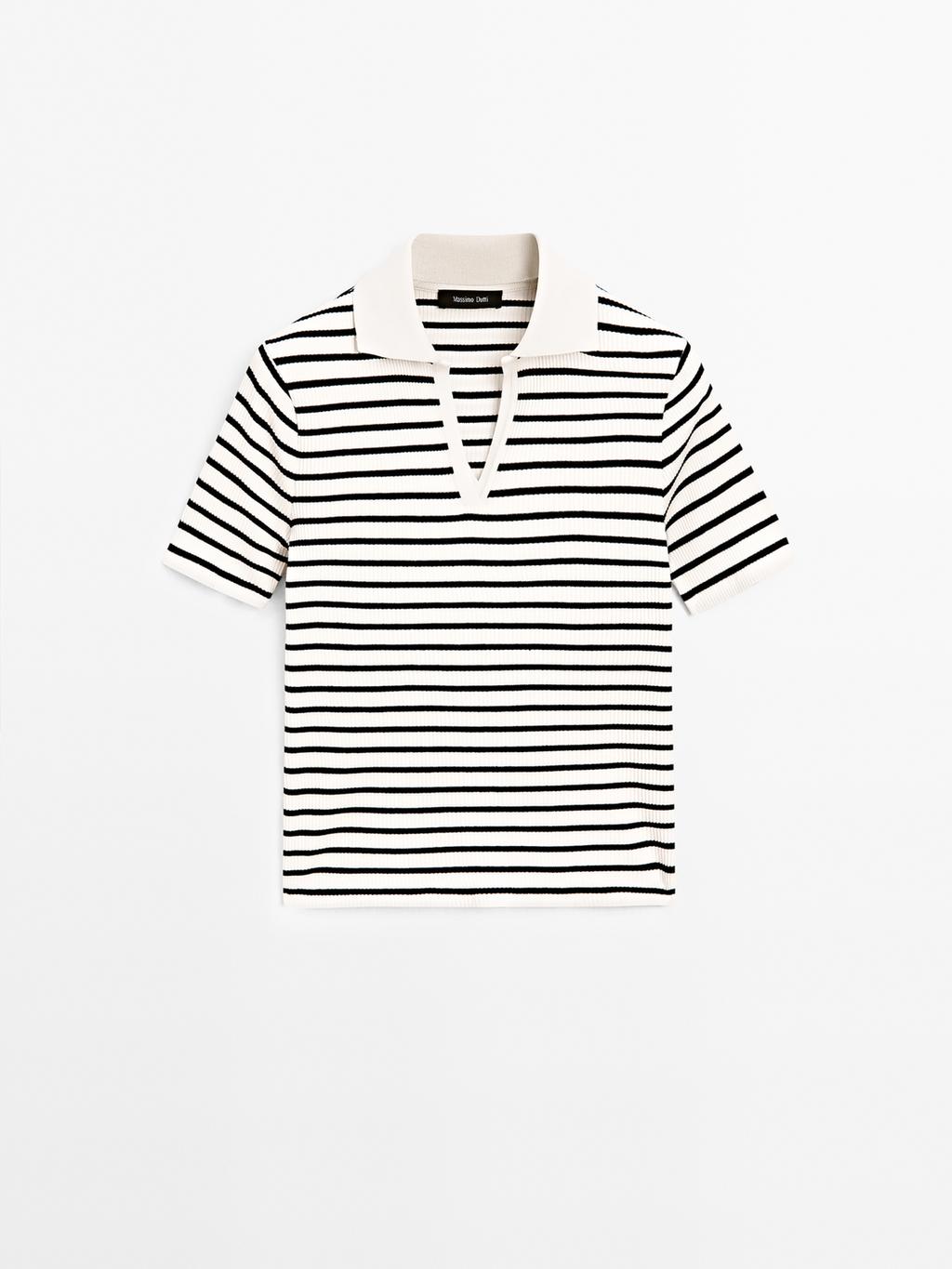 Striped cotton blend polo T-shirt