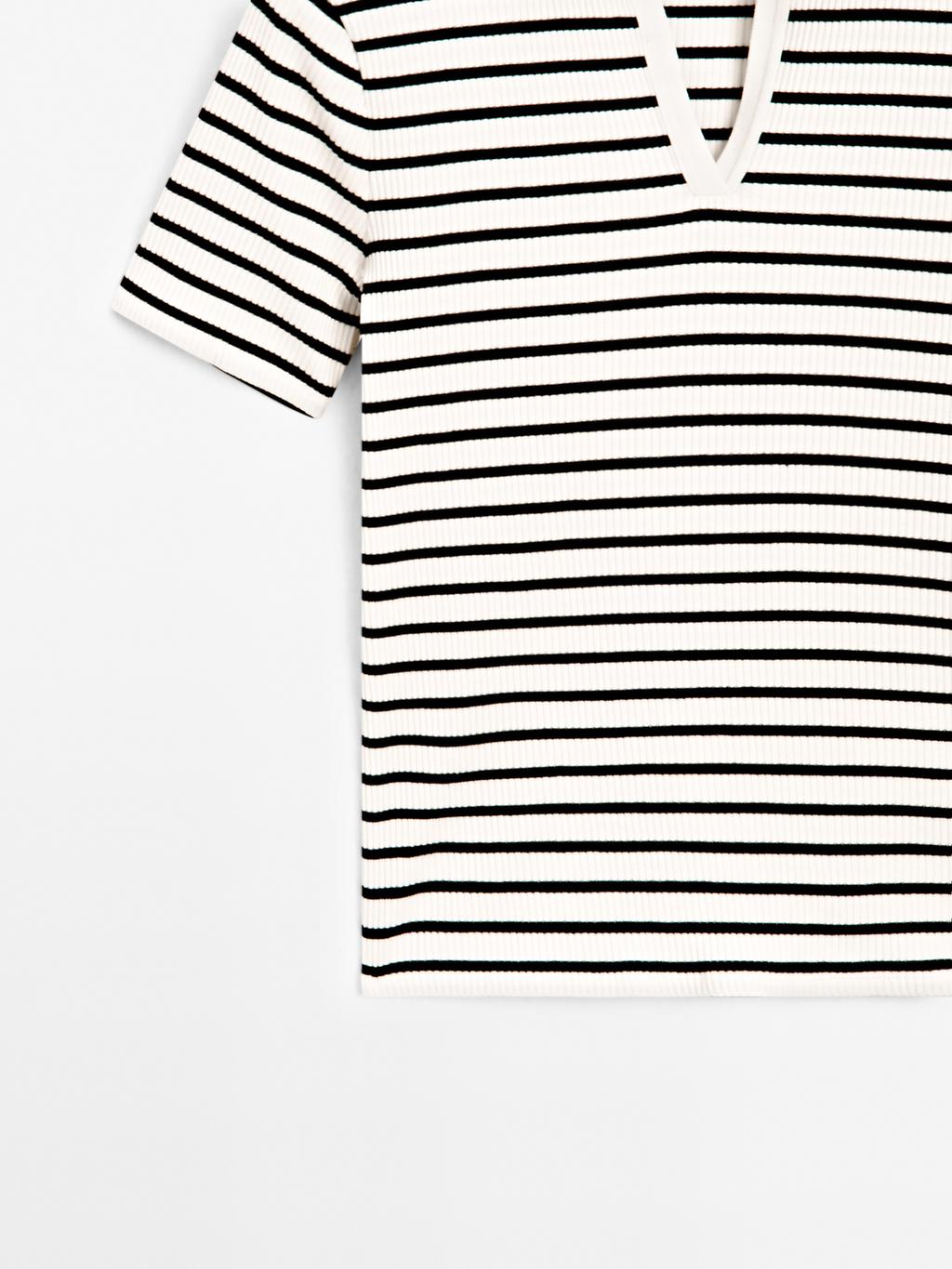 Striped cotton blend polo T-shirt