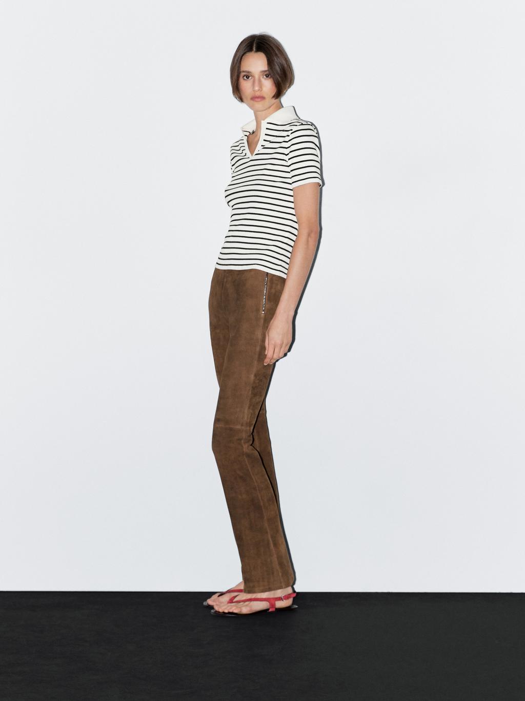 Striped cotton blend polo T-shirt