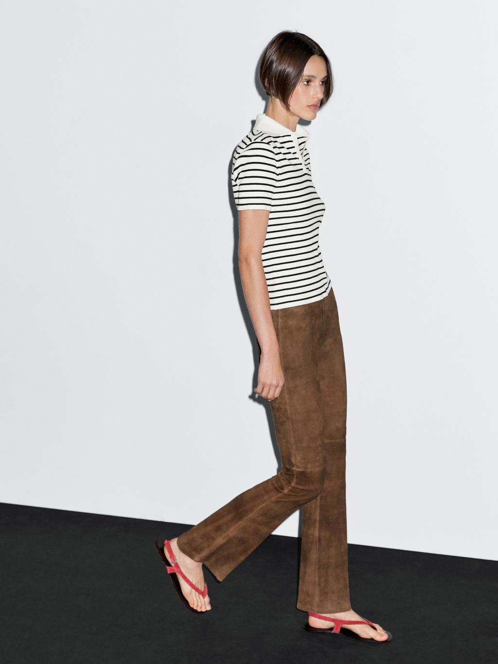 Striped cotton blend polo T-shirt