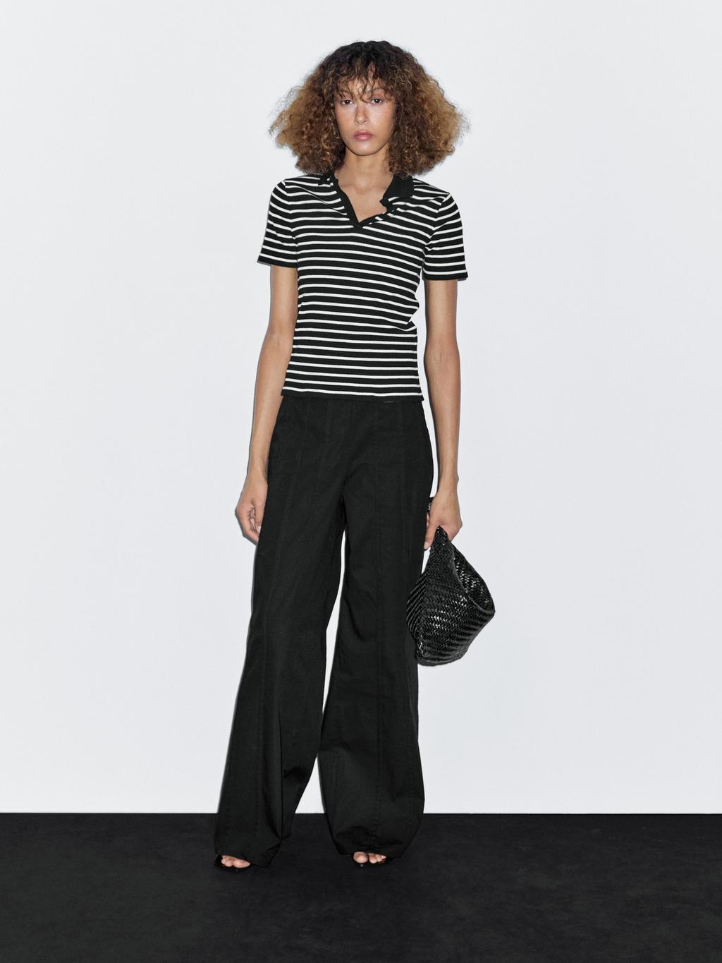 Striped cotton blend polo T-shirt