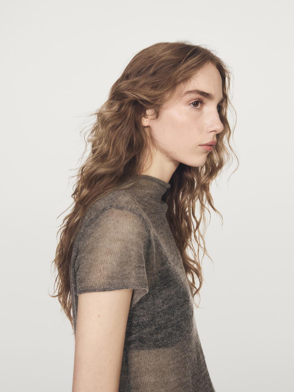 Cutwork wool blend T-shirt