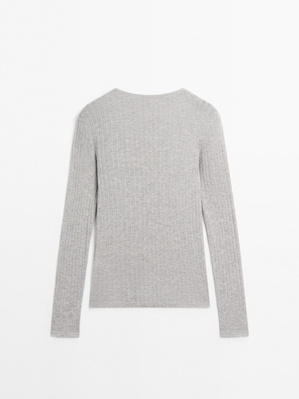 Cotton blend T-shirt with openwork detail