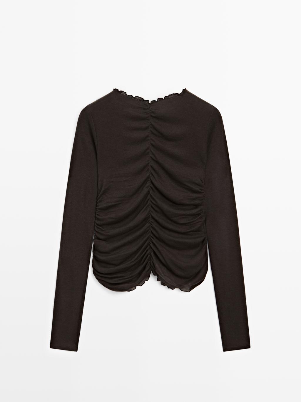 Gathered long sleeve T-shirt