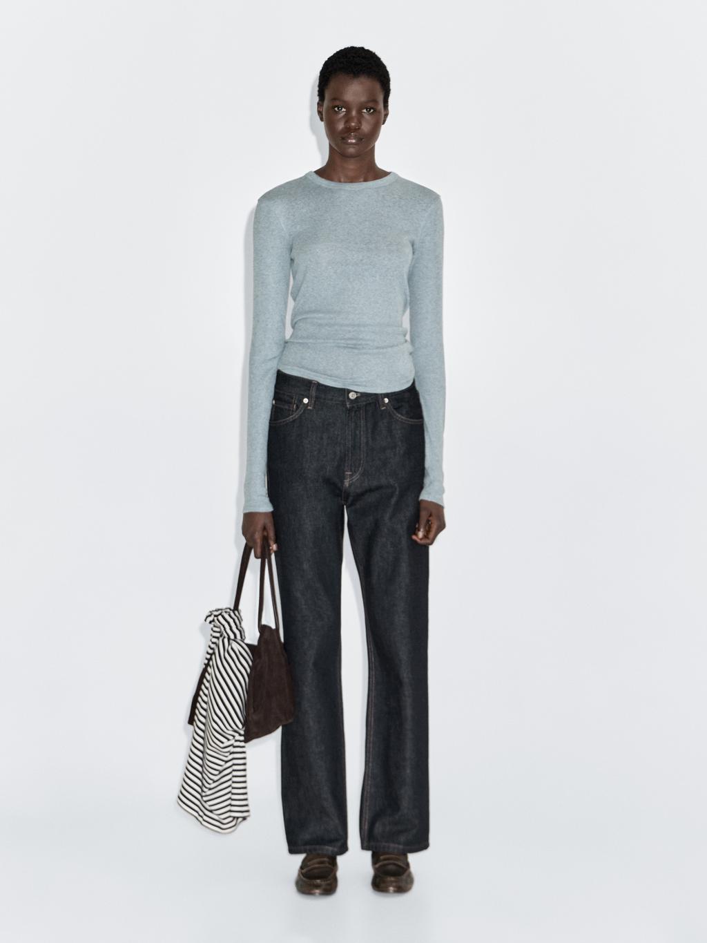 Long sleeve cotton blend T-shirt