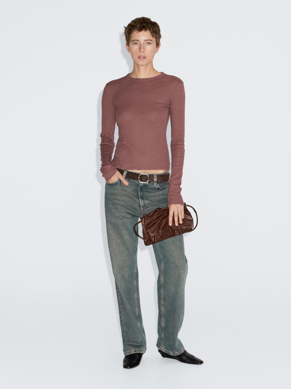 Long sleeve cotton blend T-shirt