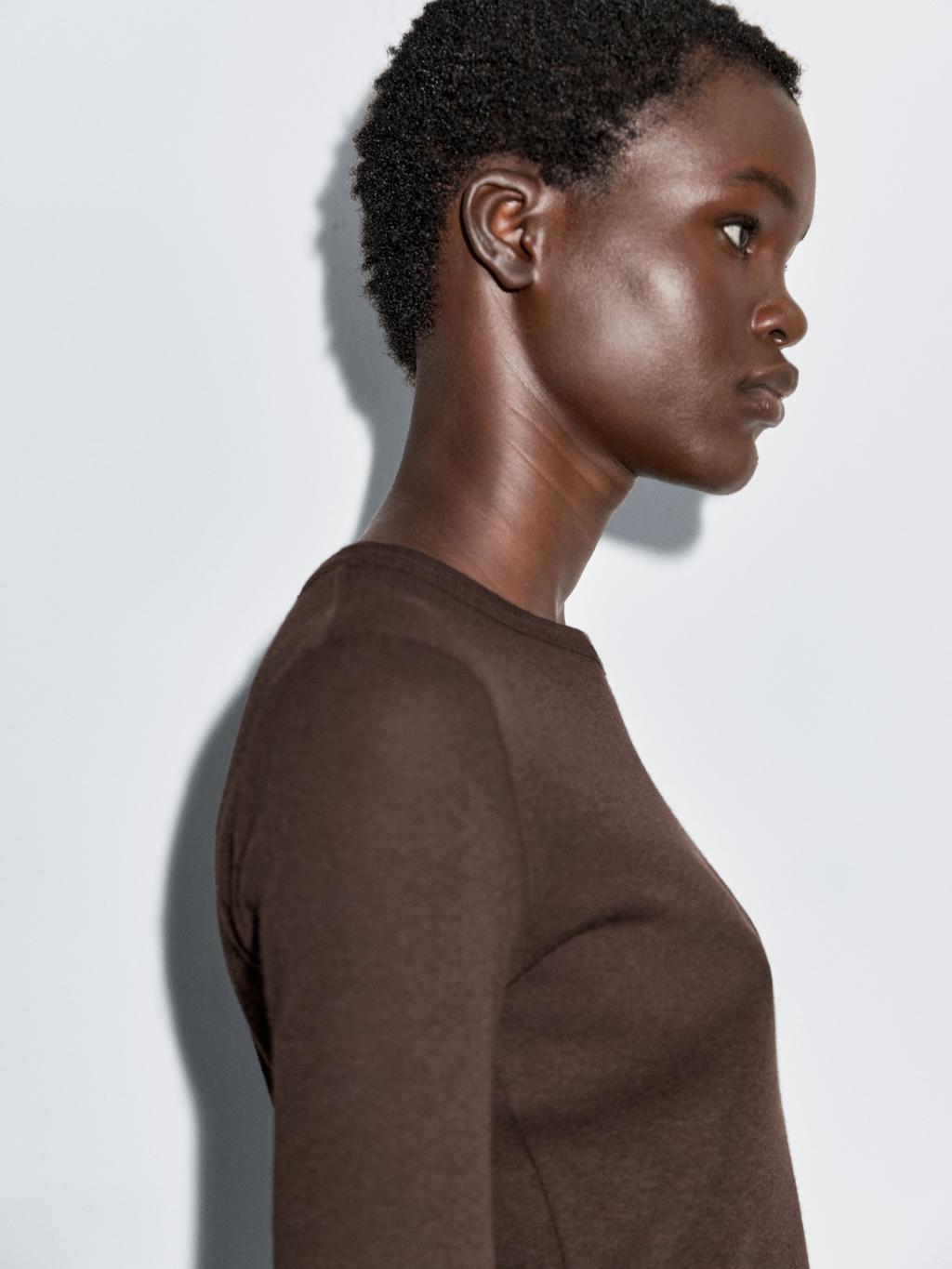 Long sleeve cotton blend T-shirt