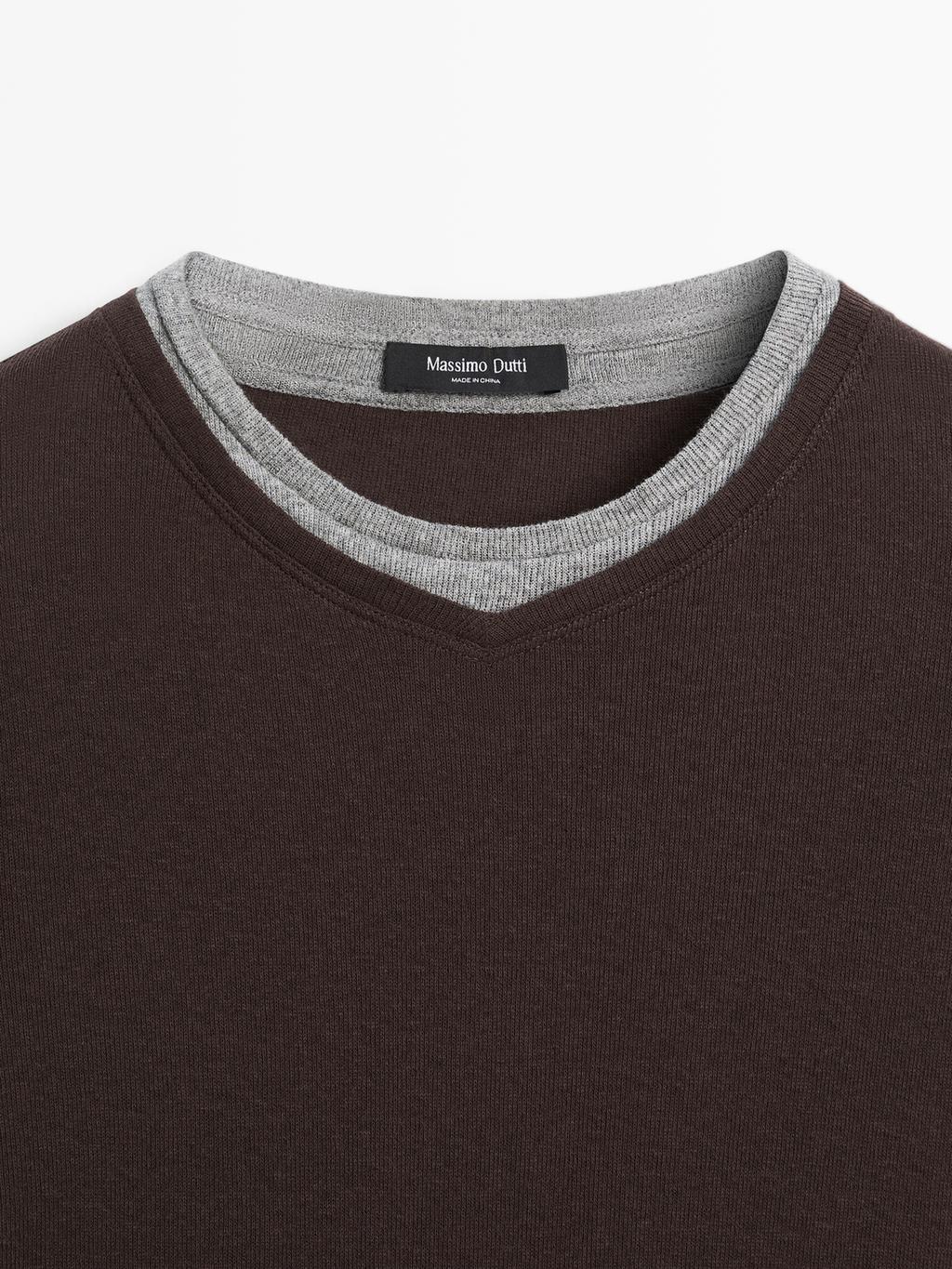 Double collar cotton blend T-shirt