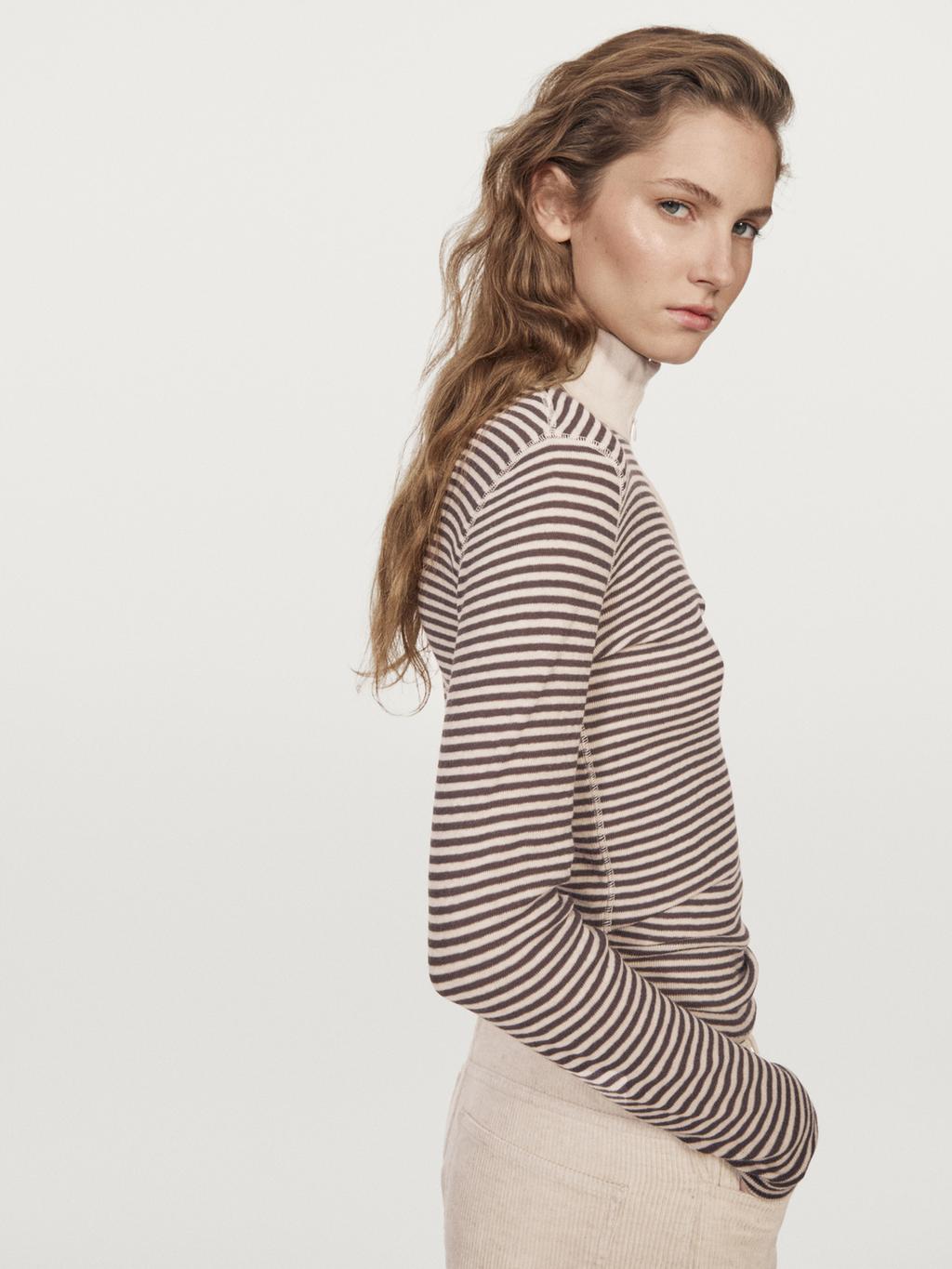 Striped fine knit quarter-zip sweater