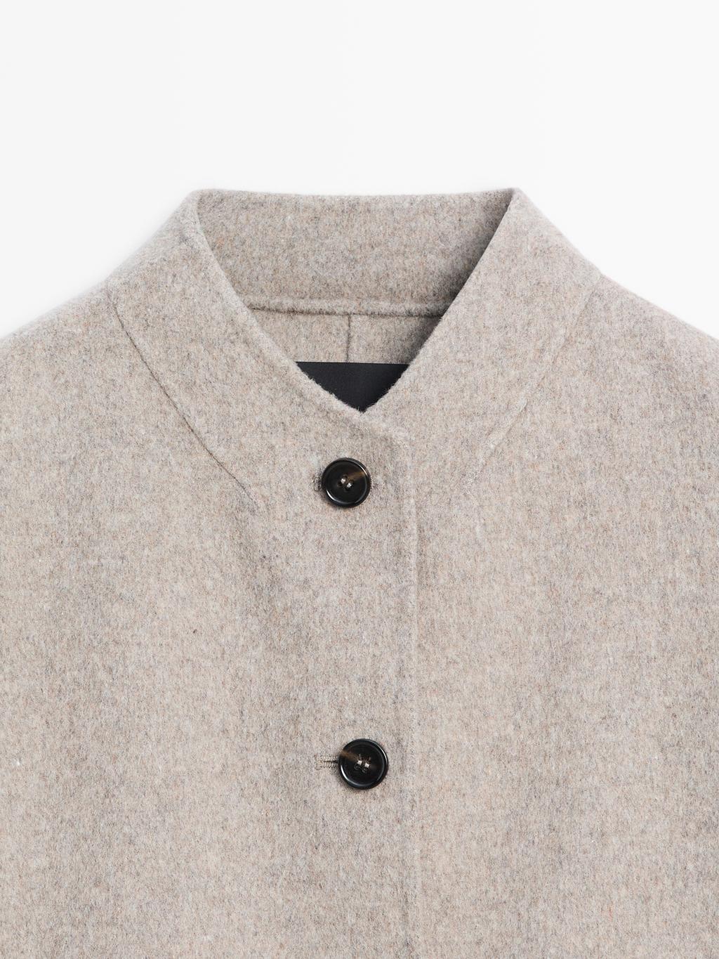 Short wool blend coat with high collar