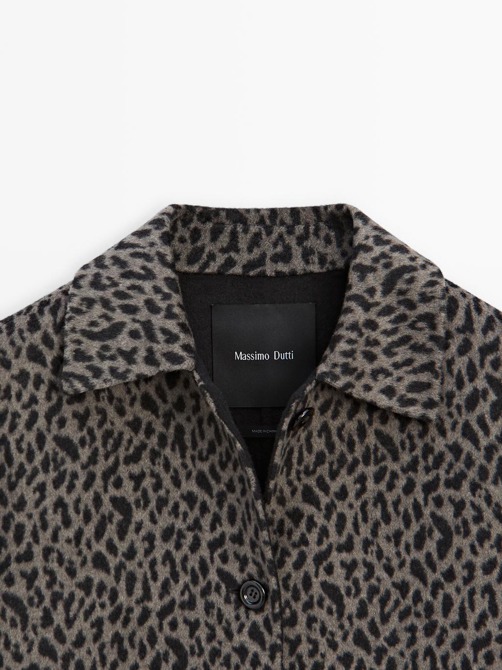 Wool blend animal print coat