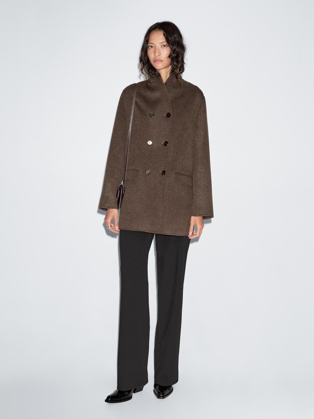 Wool blend coat with tuxedo collar